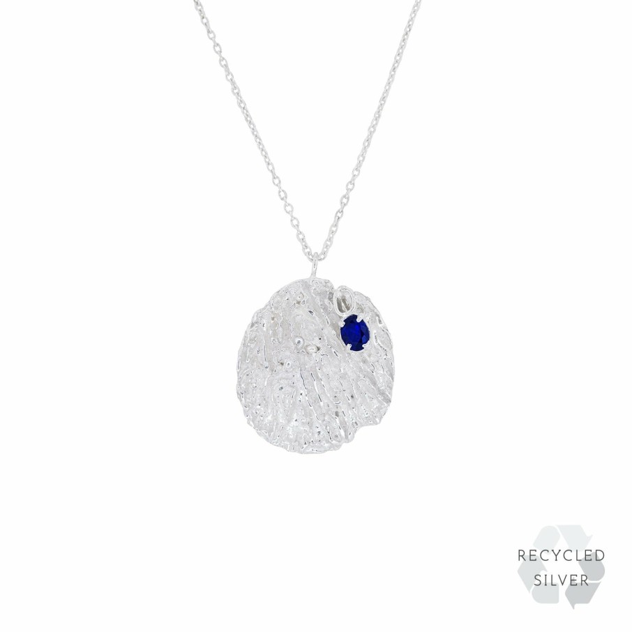 Necklaces Loveness Lee | Maitake Sapphire Argenti Recycled Silver Medallion Necklace