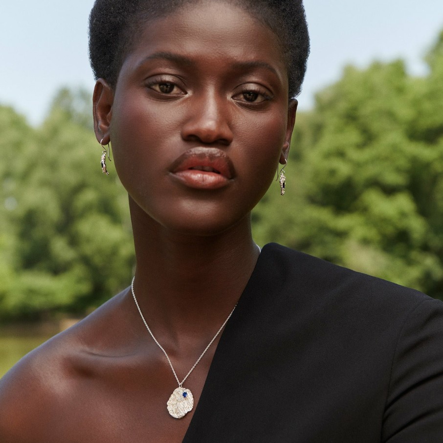 Necklaces Loveness Lee | Maitake Sapphire Argenti Recycled Silver Medallion Necklace