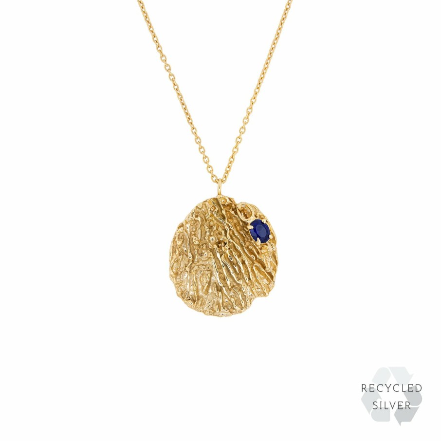 Necklaces Loveness Lee | Maitake Sapphire Recycled Silver Medallion Necklace