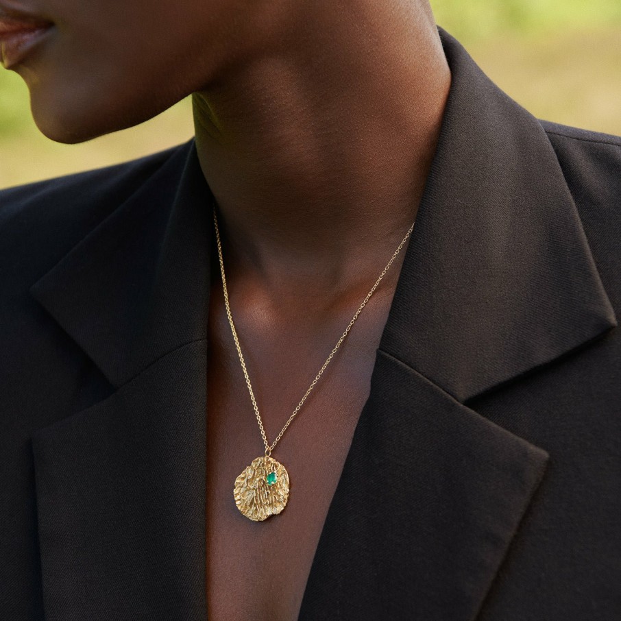 Necklaces Loveness Lee | Maitake Emerald Recycled Silver Medallion Necklace