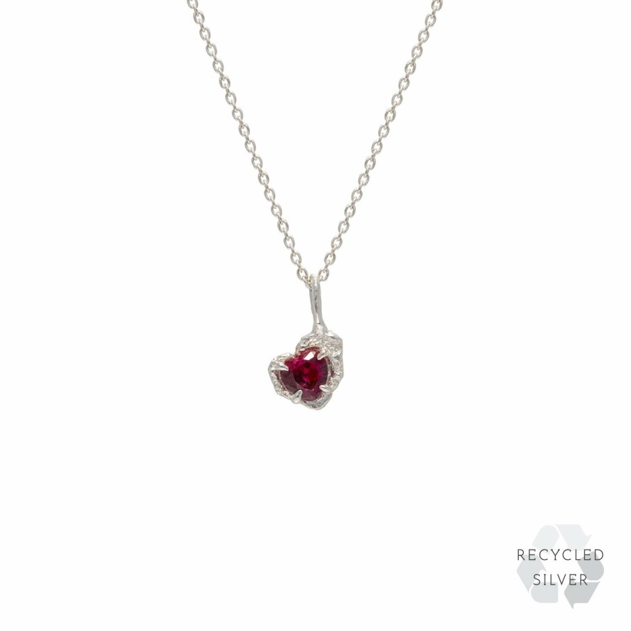 Necklaces Loveness Lee | Heart Ruby Recycled Silver Pendant