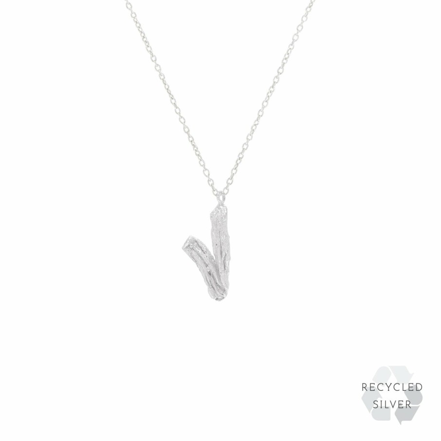 Necklaces Loveness Lee | V Alphabet Recycled Silver Necklace