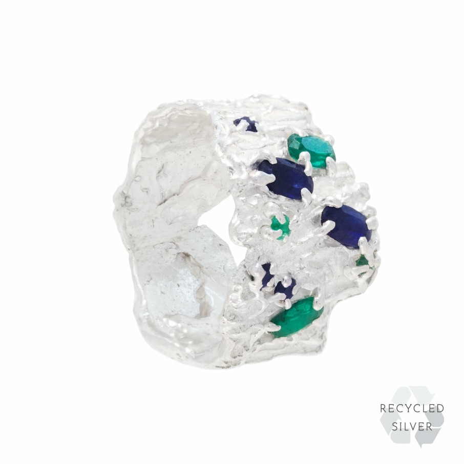 Rings Loveness Lee | Shiitake Sapphire Emerald Argenti Recycled Silver Ring