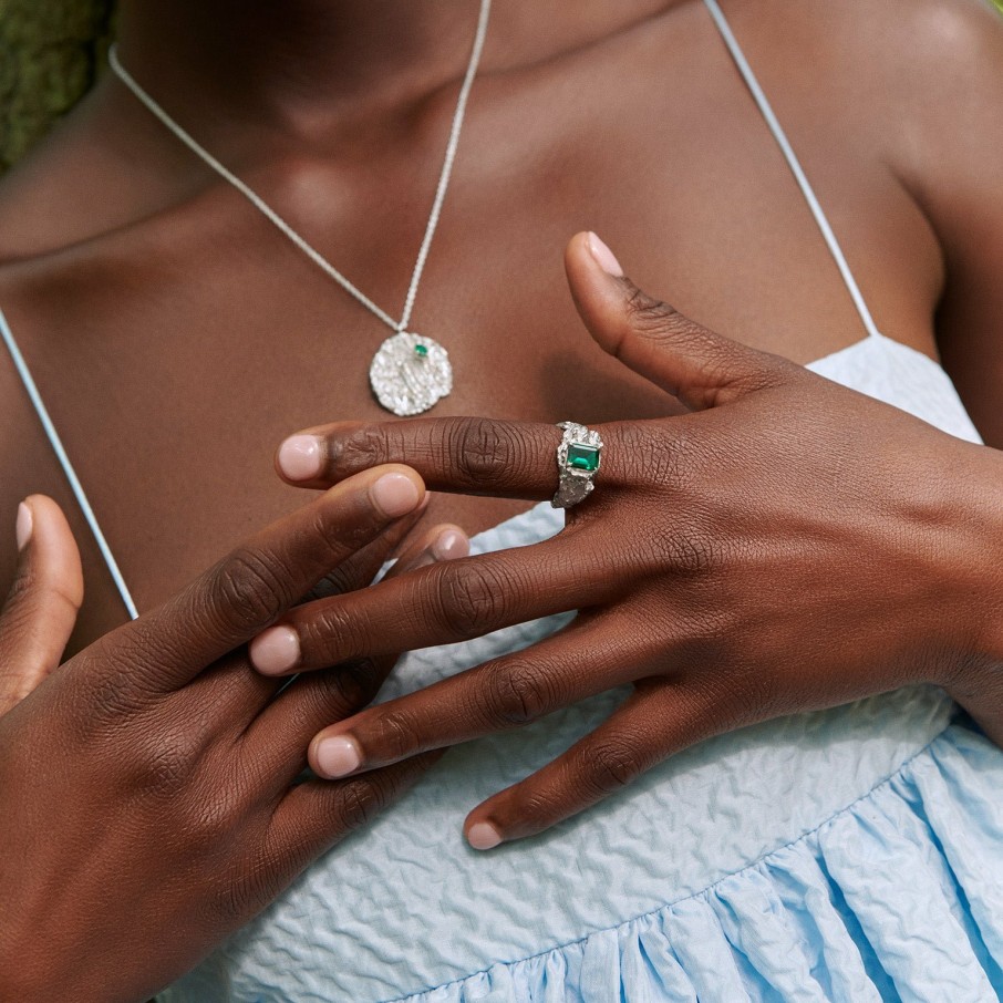 Necklaces Loveness Lee | Maitake Emerald Argenti Recycled Silver Medallion Necklace